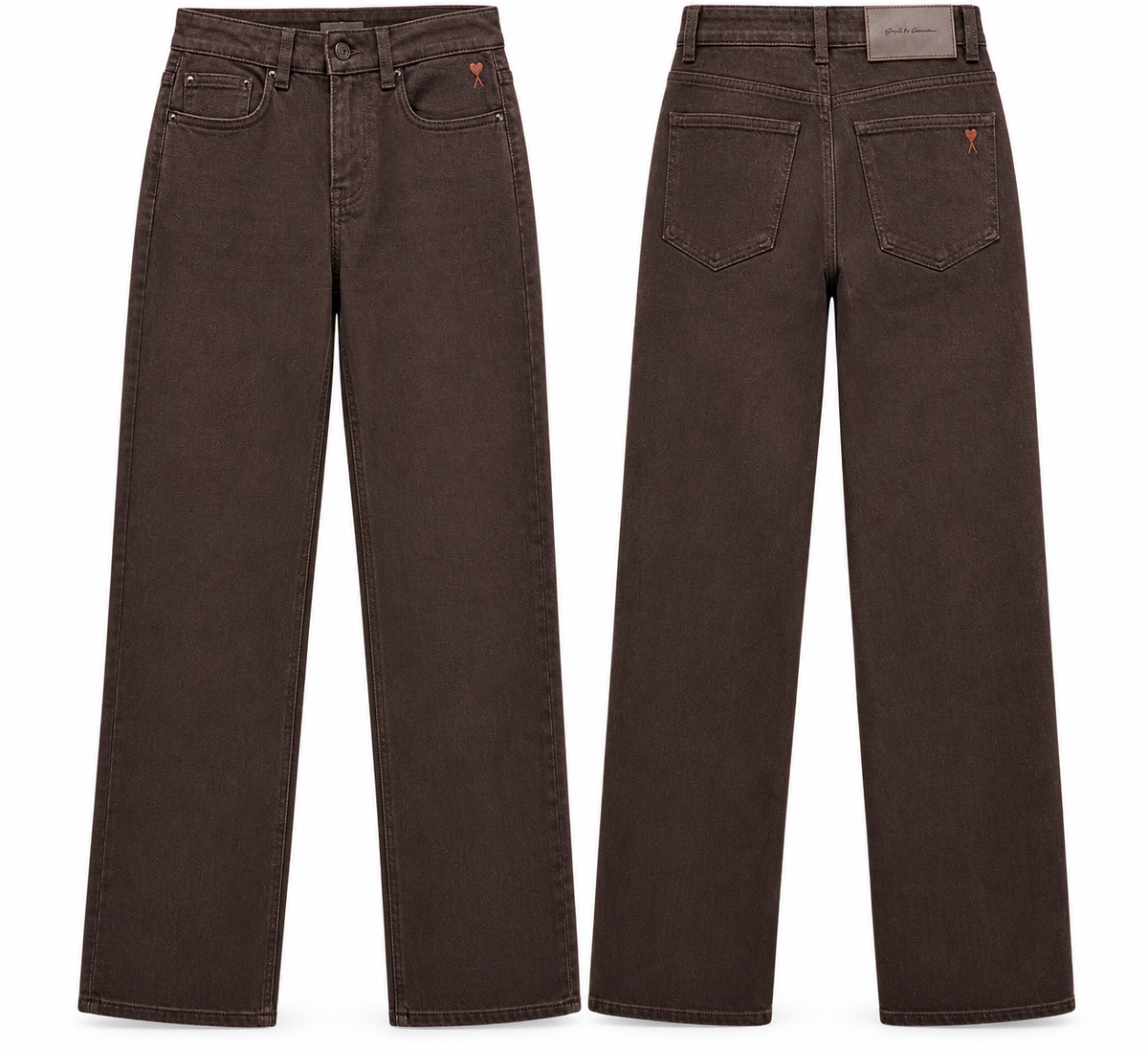 Charcoal Wide-Leg Denim Jeans with Gold Heart Detail