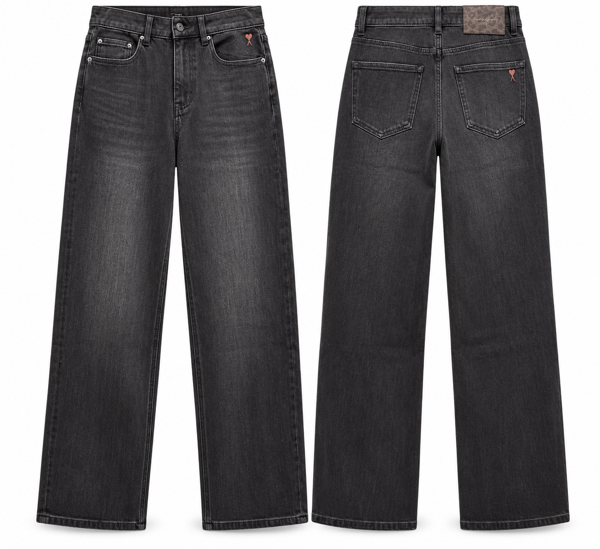 Charcoal Wide-Leg Denim Jeans with Gold Heart Detail
