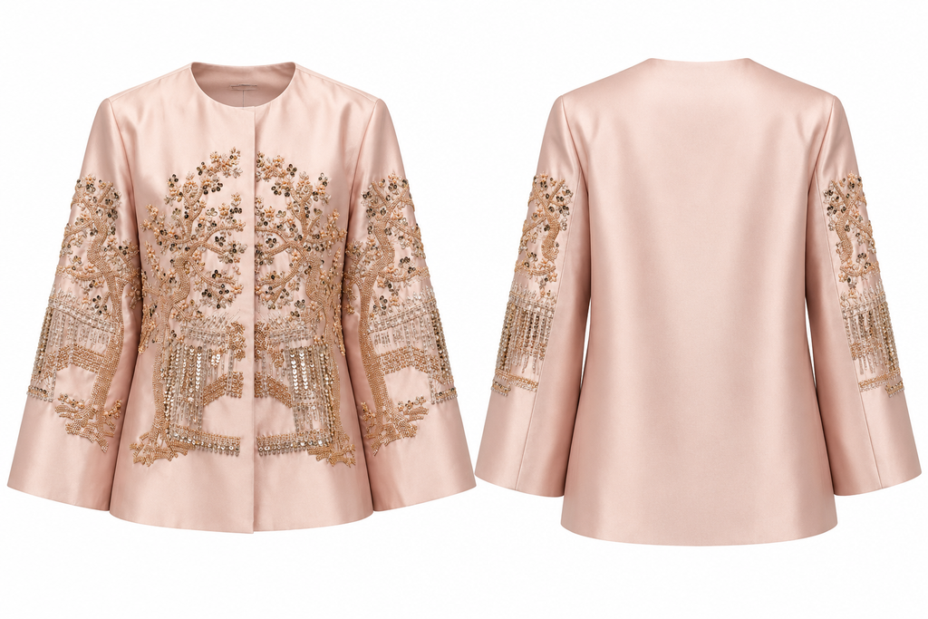 Beige Embellished Satin Jacket