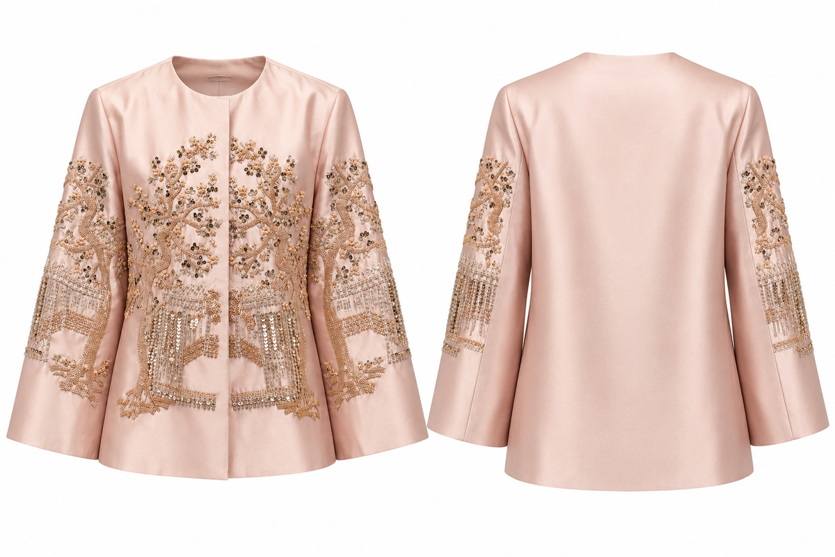 Beige Embellished Satin Jacket
