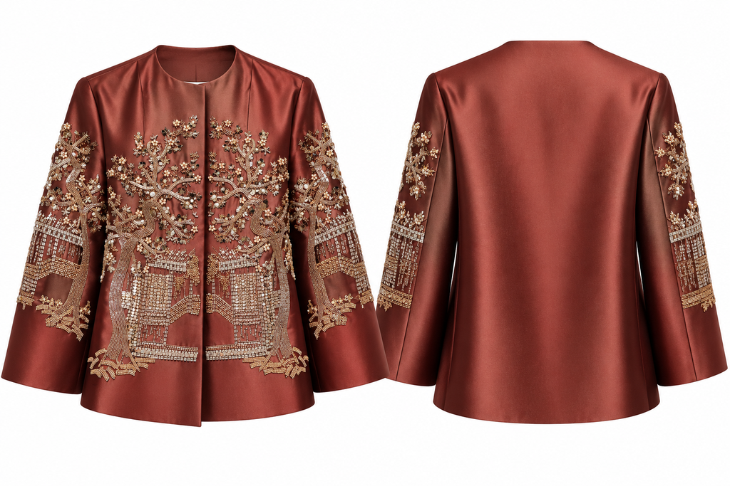 Beige Embellished Satin Jacket