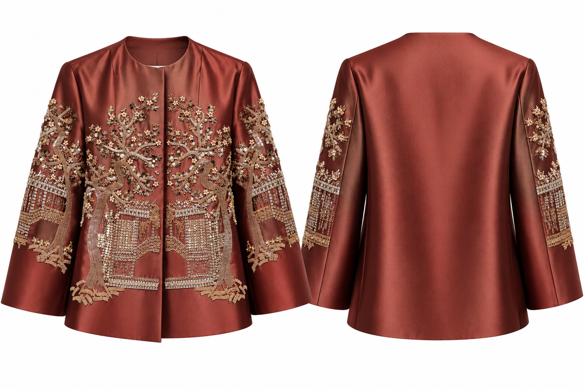 Beige Embellished Satin Jacket