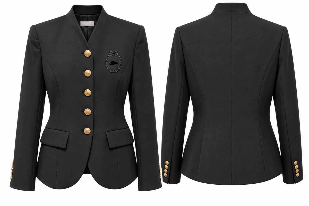 Elegant Black Gold-Button Tailored Blazer