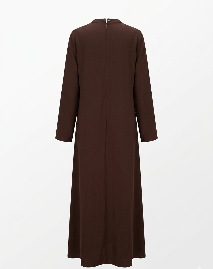 Chocolate Brown Embellished Maxi Dress with Statement Beaded Collar