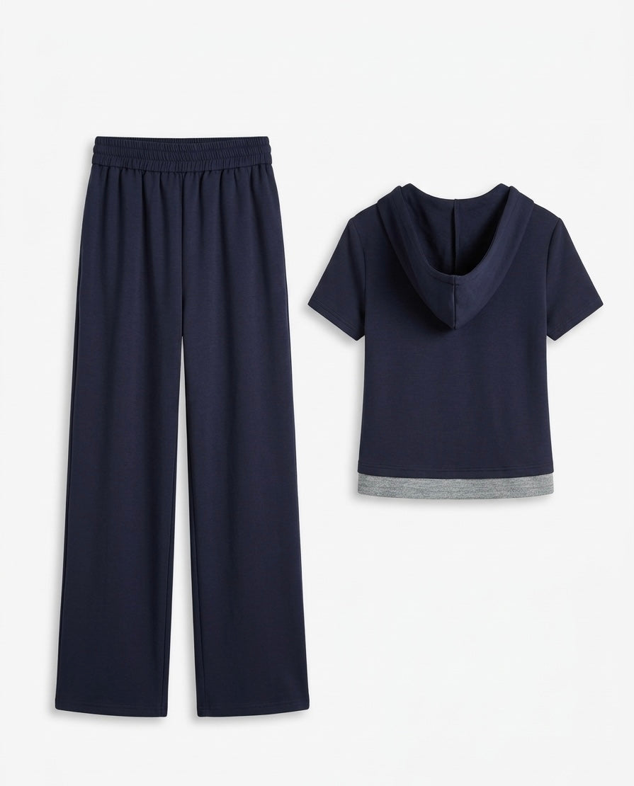 Hooded Lounge Set with Button Detail & Wide-Leg Pants