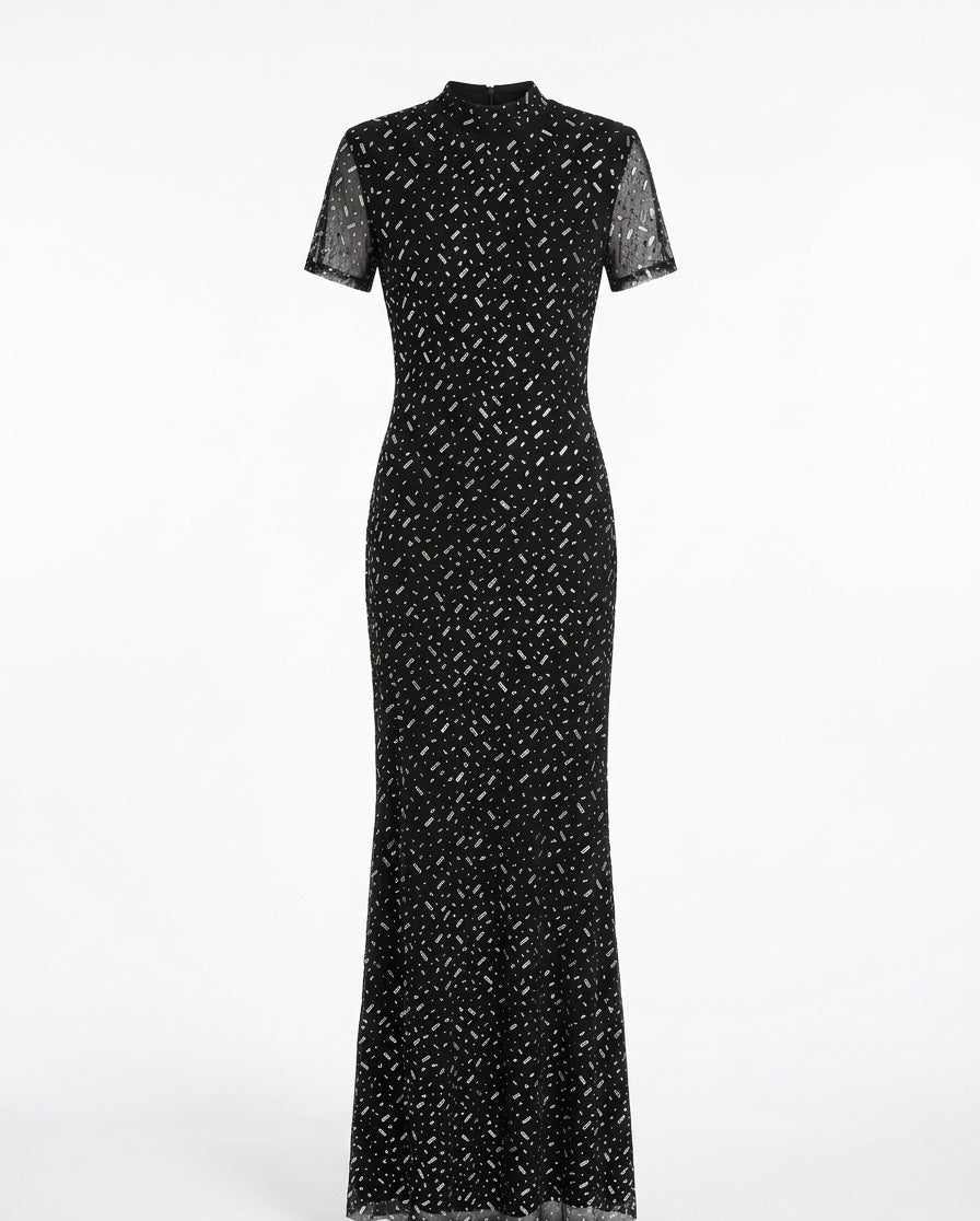 Midnight Sparkle Sheer Sleeve Maxi Dress