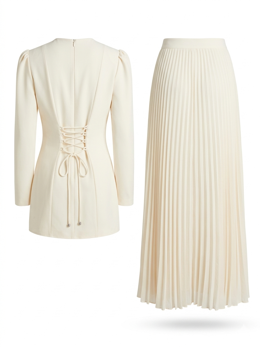 Ivory Embellished Top & Pleated Maxi Skirt Set