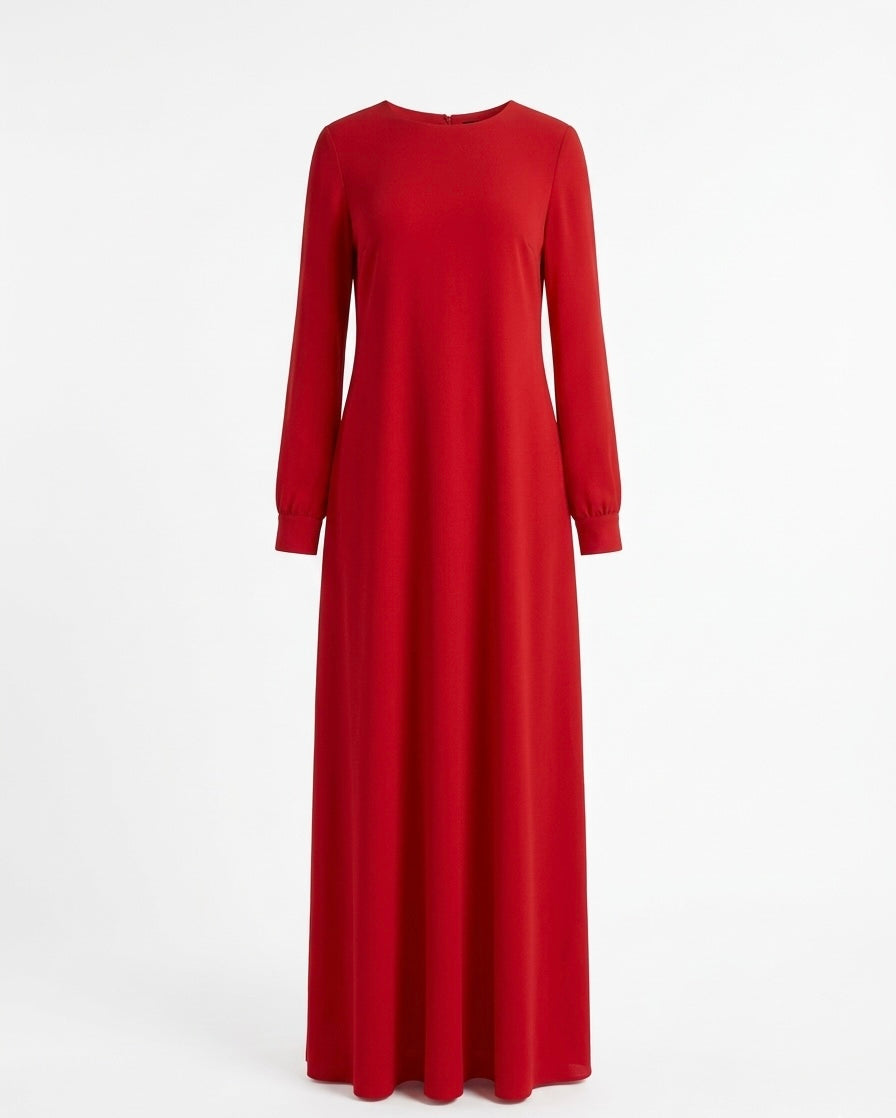 Classic Red Long Sleeve Maxi Dress