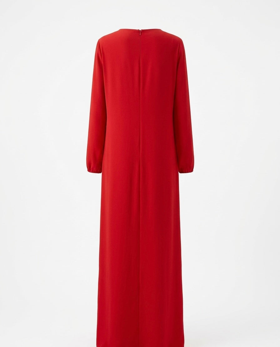 Classic Red Long Sleeve Maxi Dress
