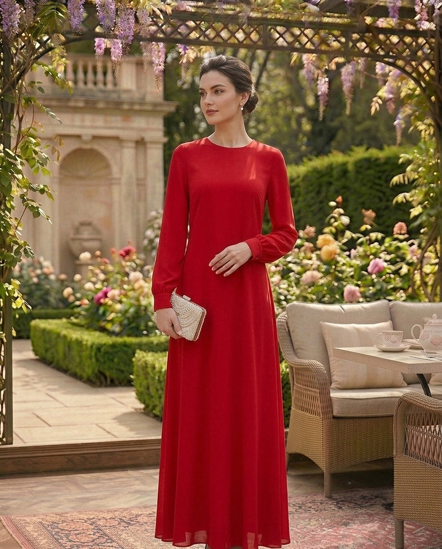 Classic Red Long Sleeve Maxi Dress