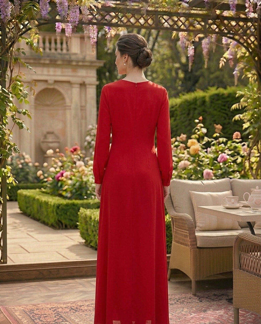Classic Red Long Sleeve Maxi Dress