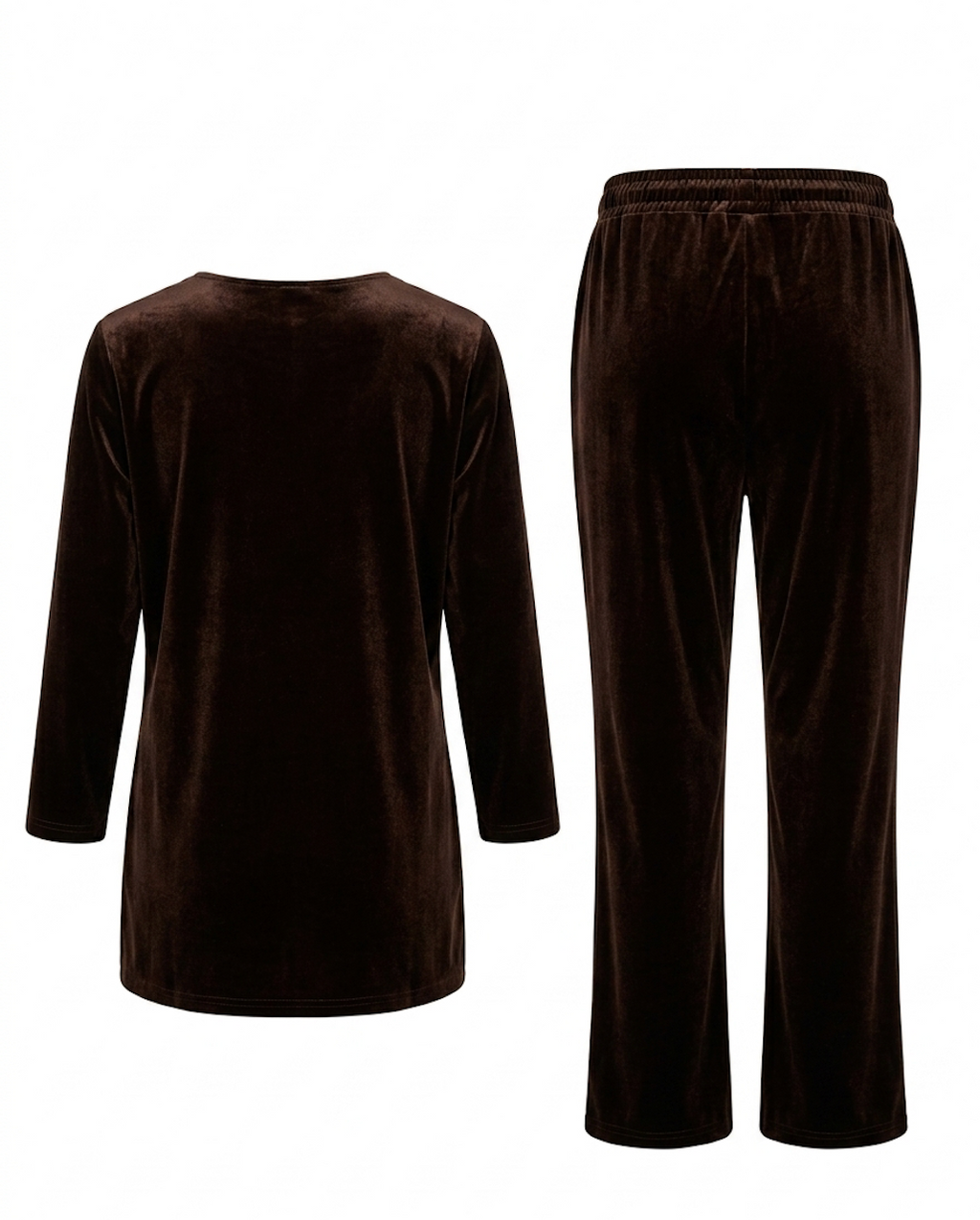 Chocolate Velvet Lounge Set with Embellished V-Neck Top