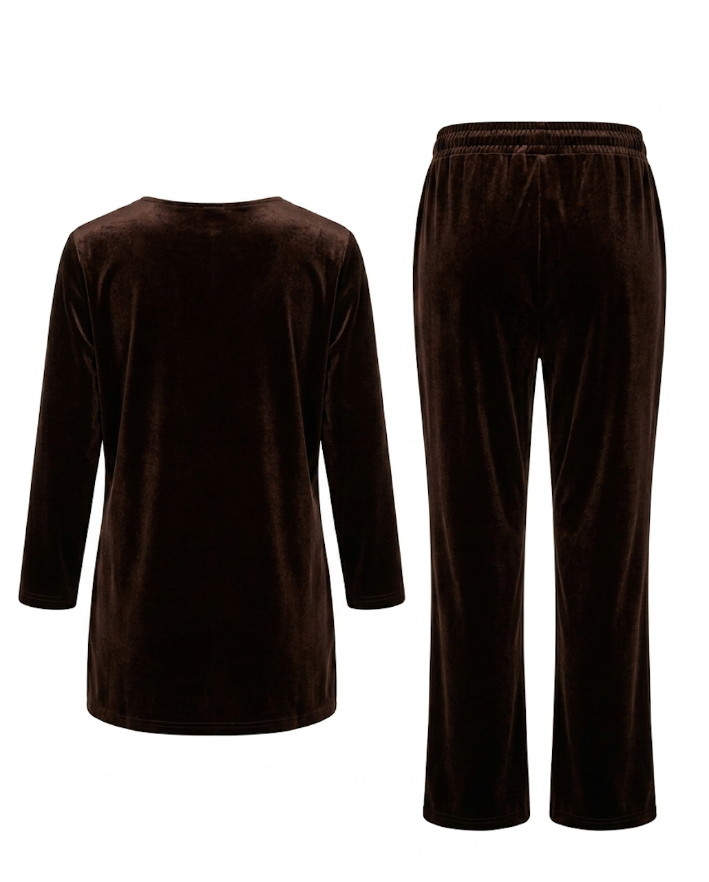 Chocolate Velvet Lounge Set with Embellished V-Neck Top