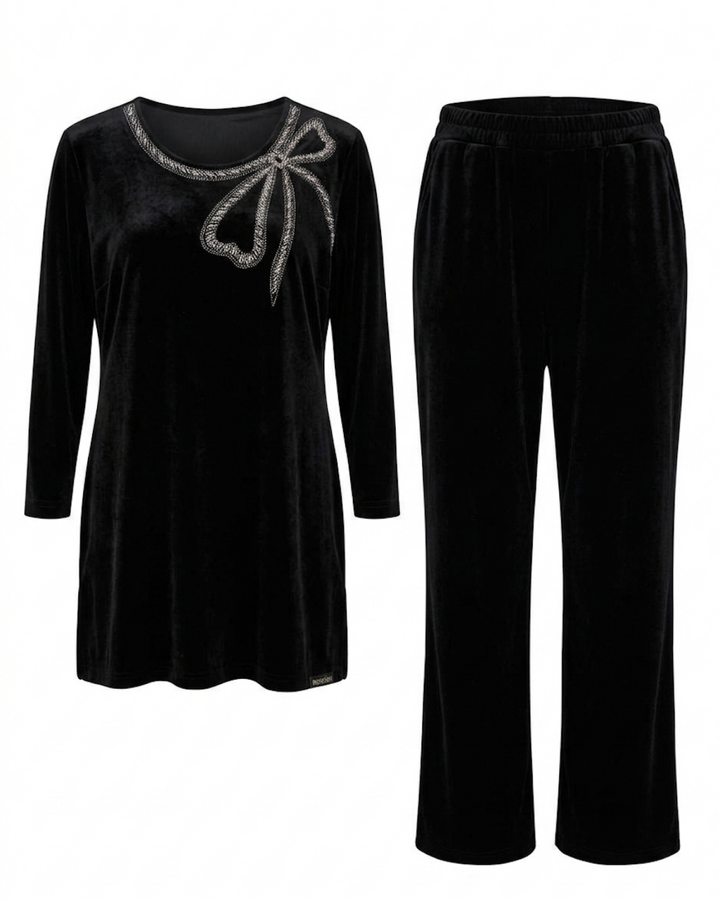 Velvet Lounge Set with Rhinestone Bow Detail