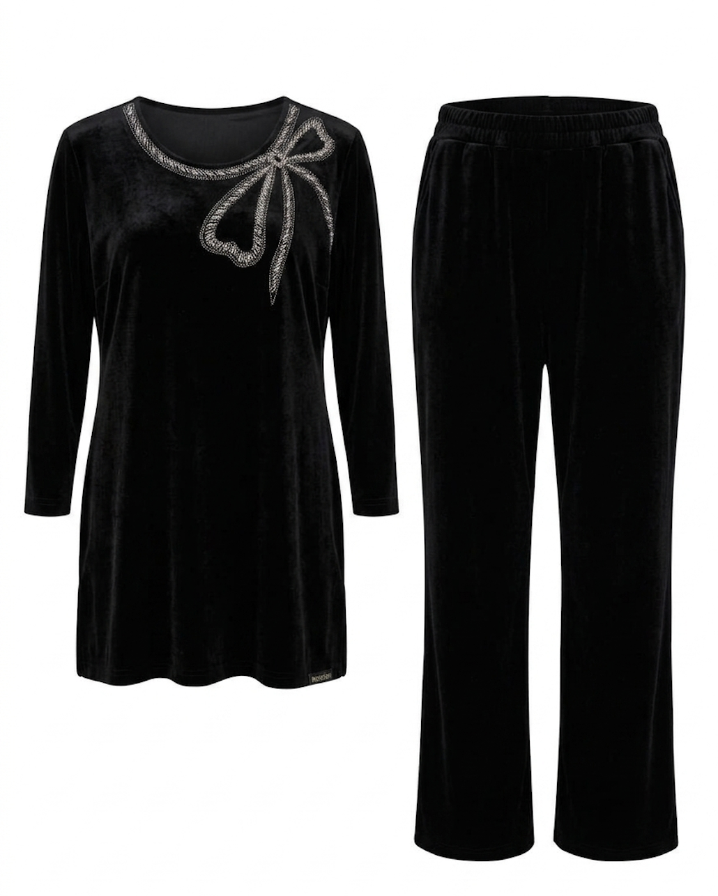Velvet Lounge Set with Rhinestone Bow Detail