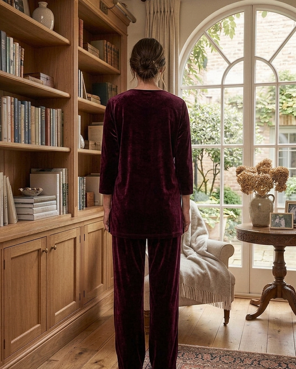 Velvet Lounge Set with Rhinestone Bow Detail