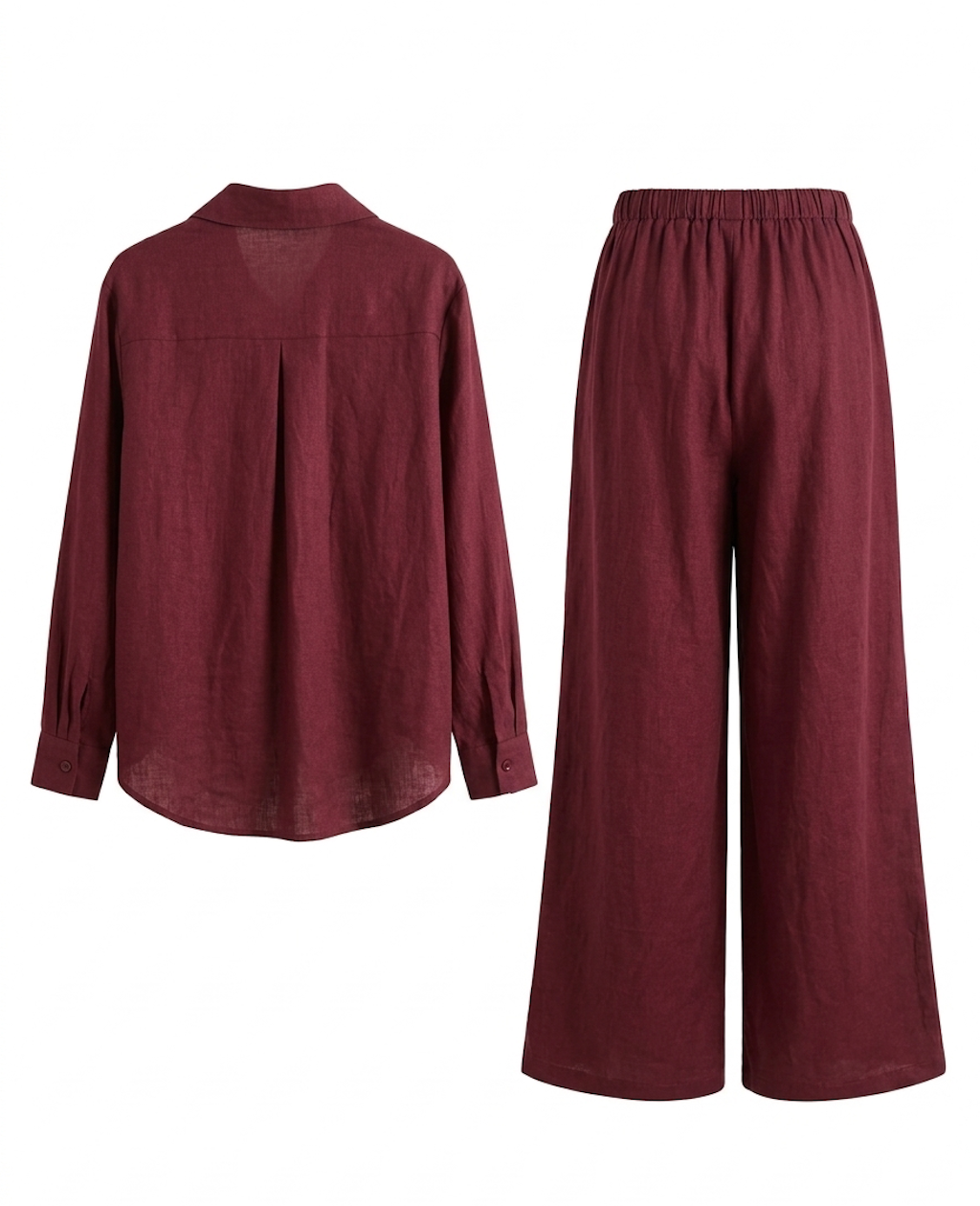 Burgundy Embroidered Shirt & Wide-Leg Pants Set