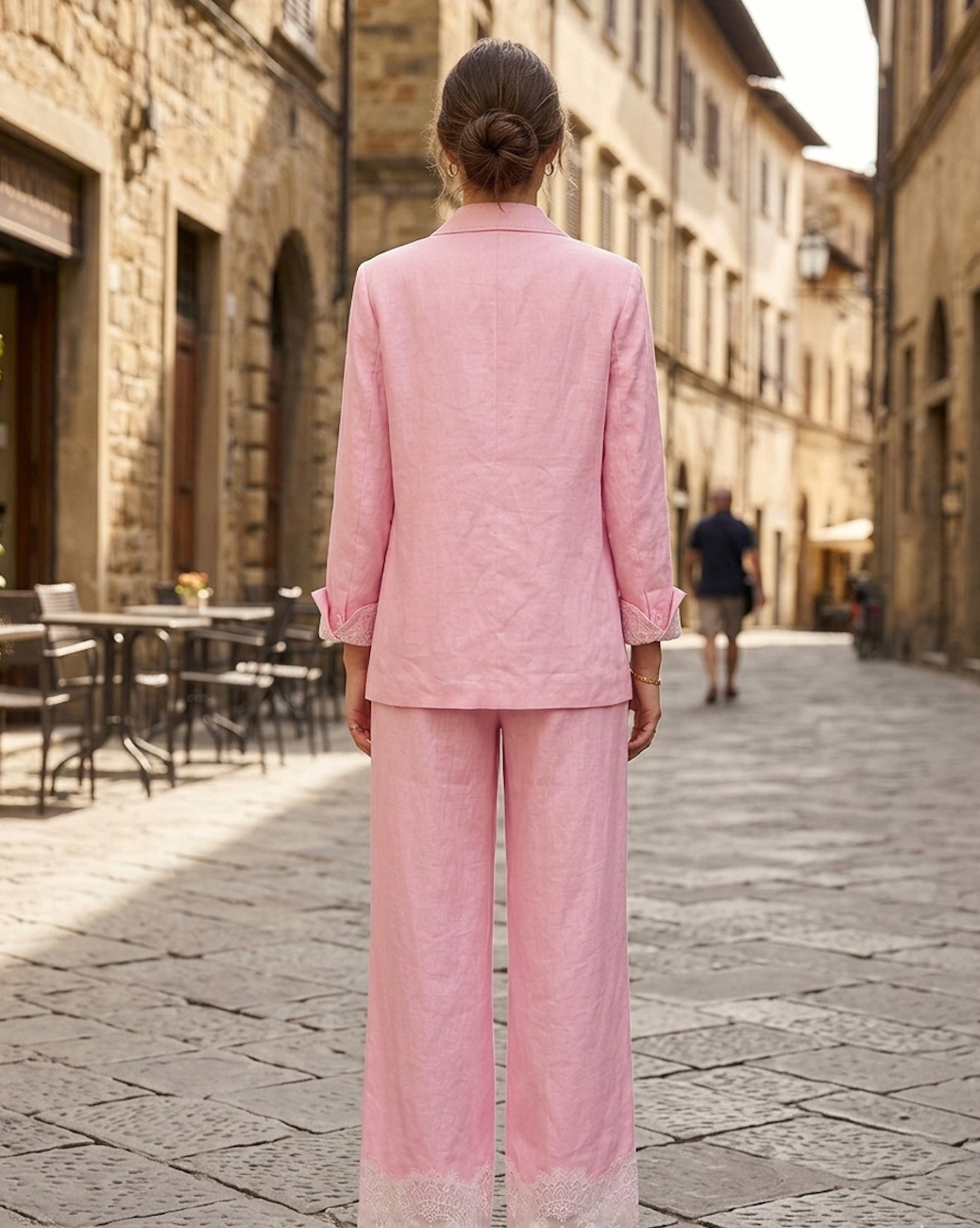 Blush Pink Tailored Blazer & Wide-Leg Pants Set