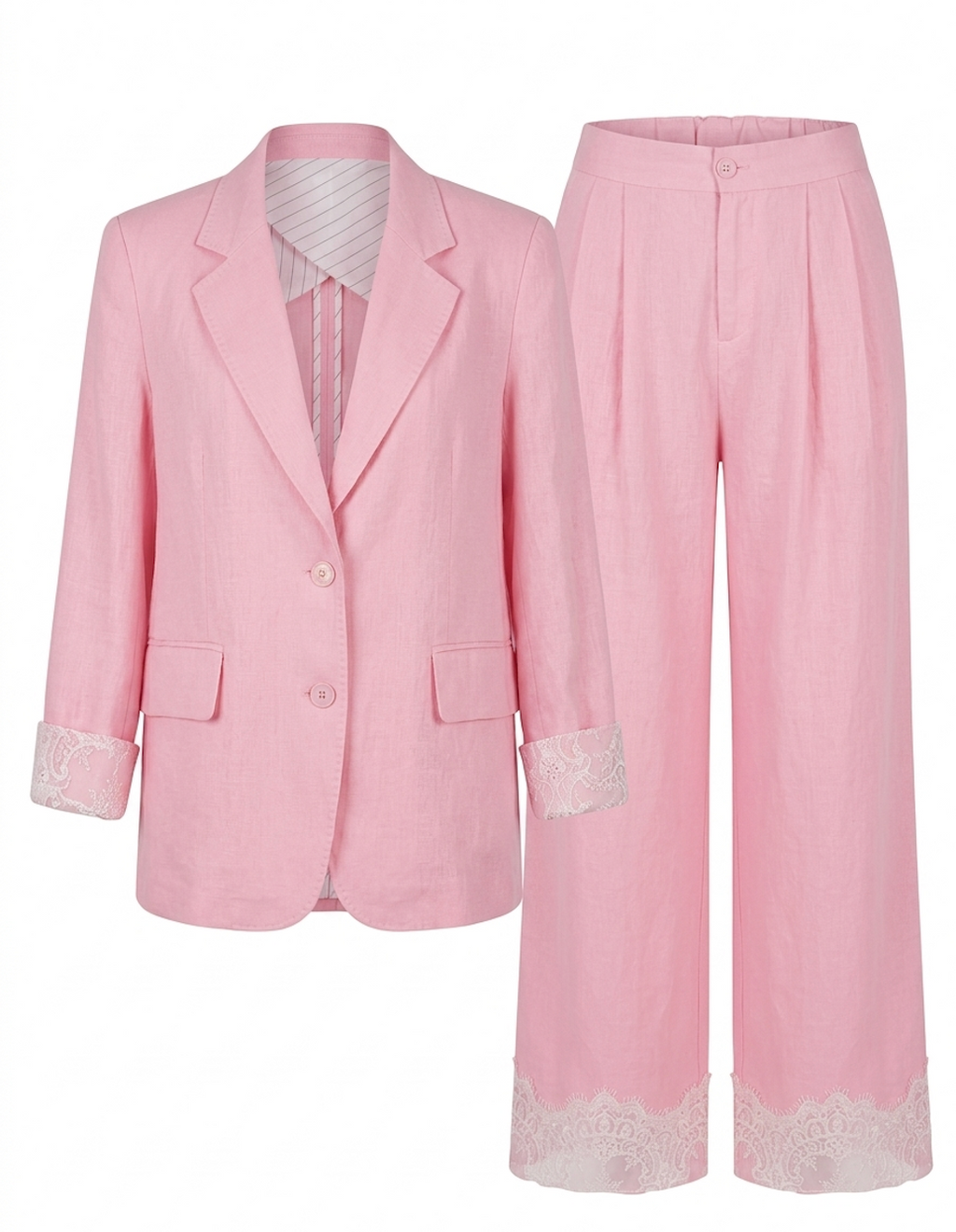 Blush Pink Tailored Blazer & Wide-Leg Pants Set