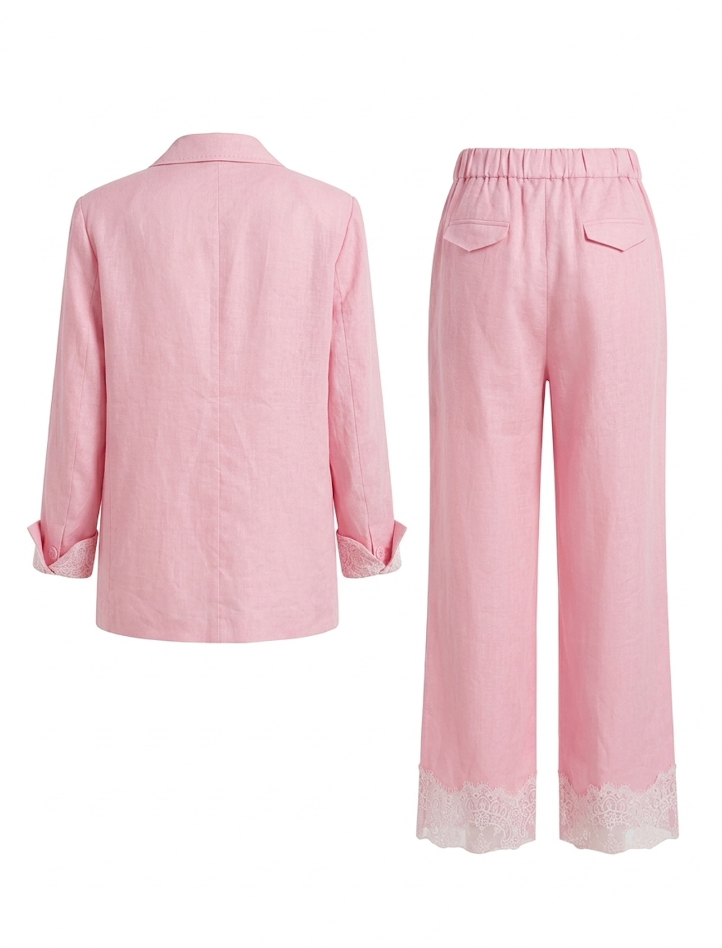Blush Pink Tailored Blazer & Wide-Leg Pants Set