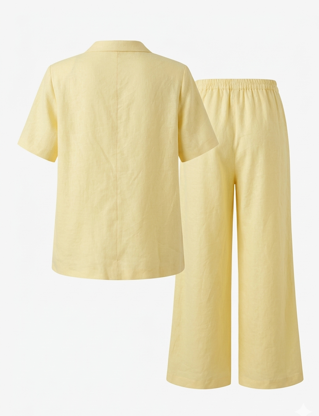Soft Blush Linen Button-Up Top & Wide-Leg Pants Set with Floral Accent