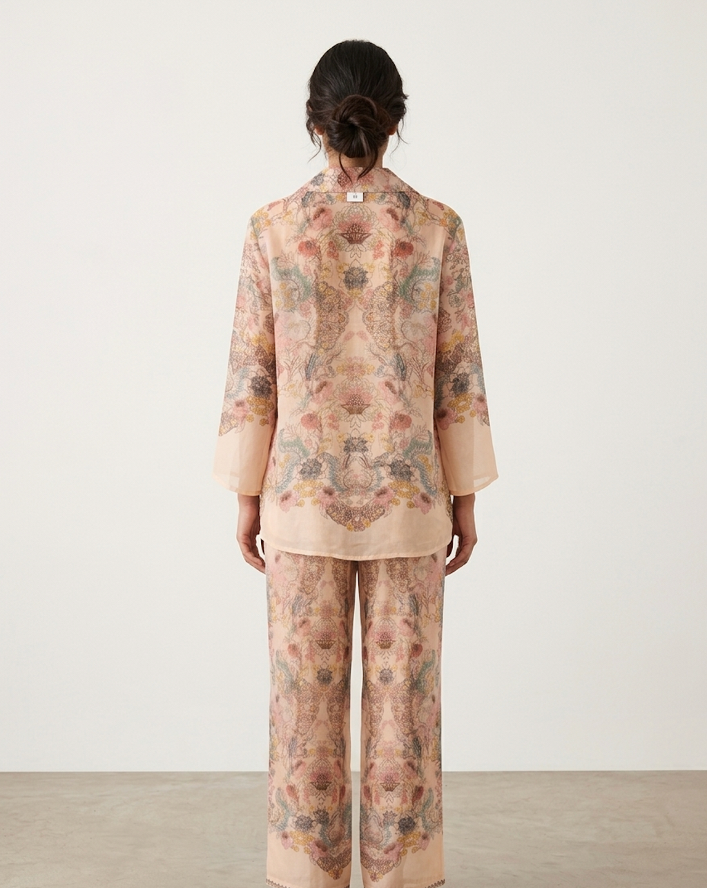 Vintage Ornamental Print Co-Ord Set – Shirt & Wide-Leg Pants Ensemble