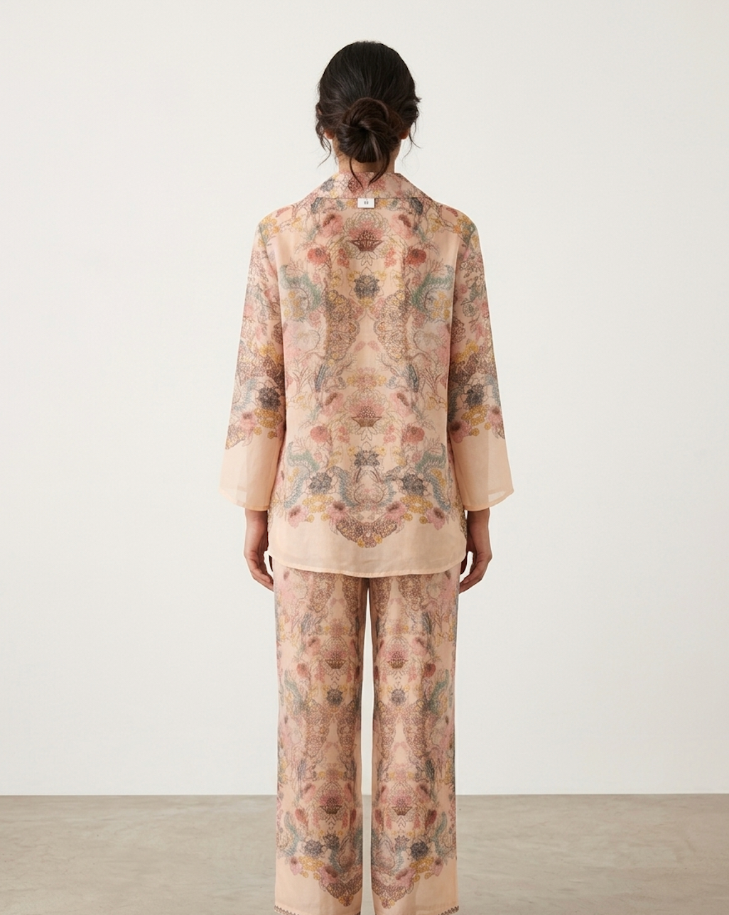 Vintage Ornamental Print Co-Ord Set – Shirt & Wide-Leg Pants Ensemble