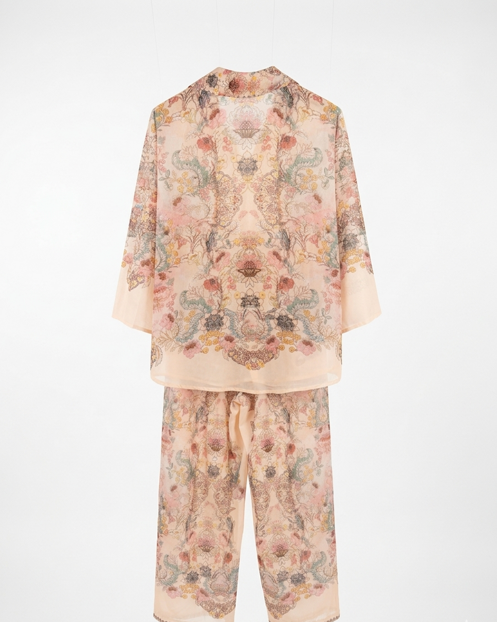 Vintage Ornamental Print Co-Ord Set – Shirt & Wide-Leg Pants Ensemble