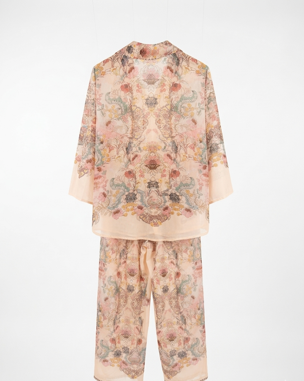 Vintage Ornamental Print Co-Ord Set – Shirt & Wide-Leg Pants Ensemble