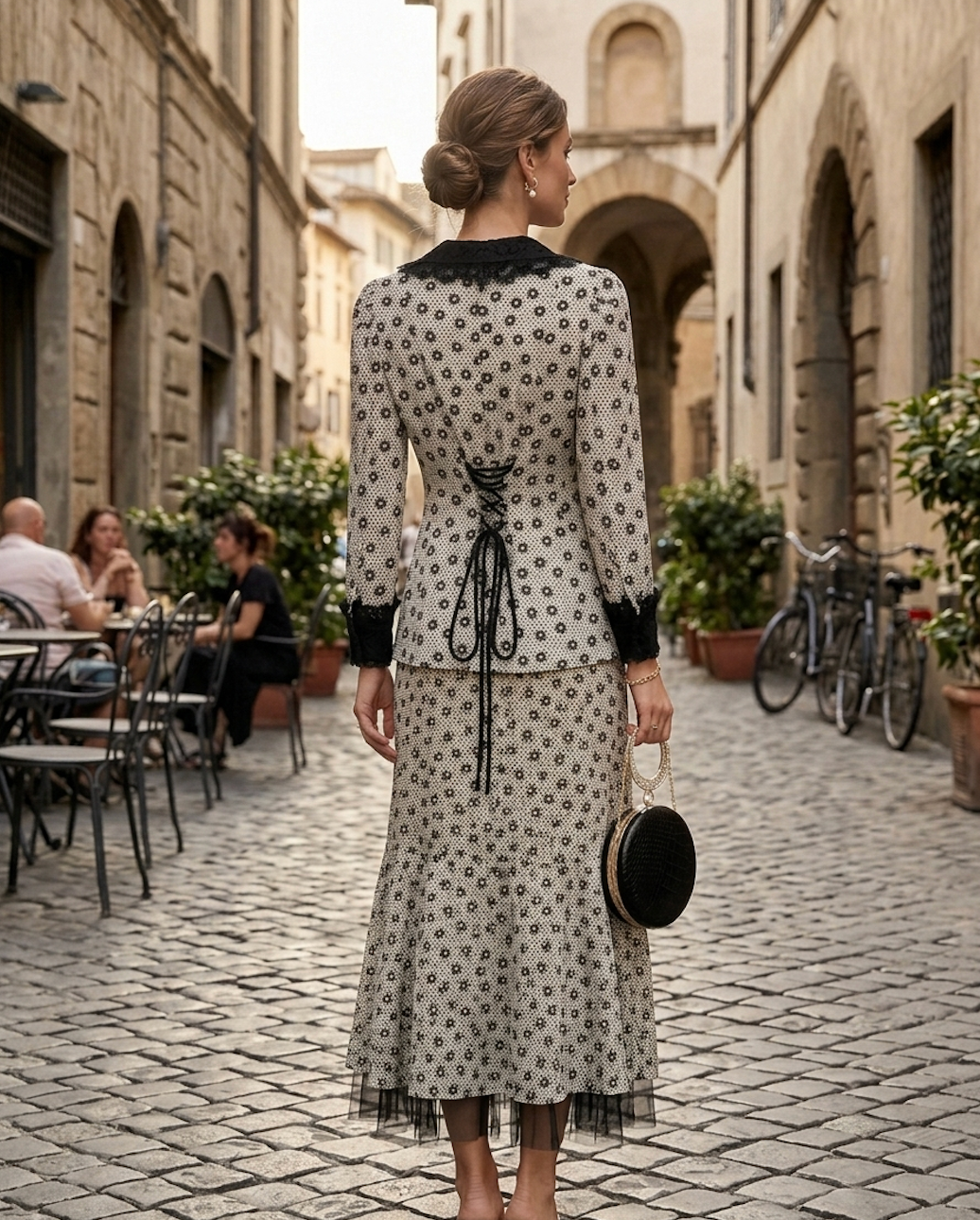 Vintage Polka Dot Set with Croc-Texture Circle Bag