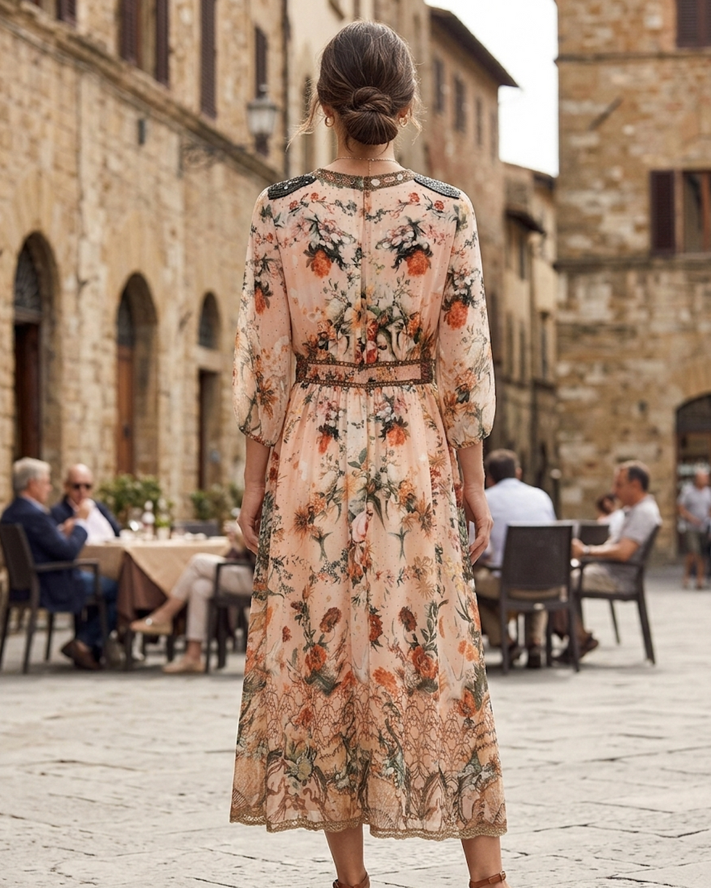 Bohemian Floral Print Maxi Dress with Embellished Waist