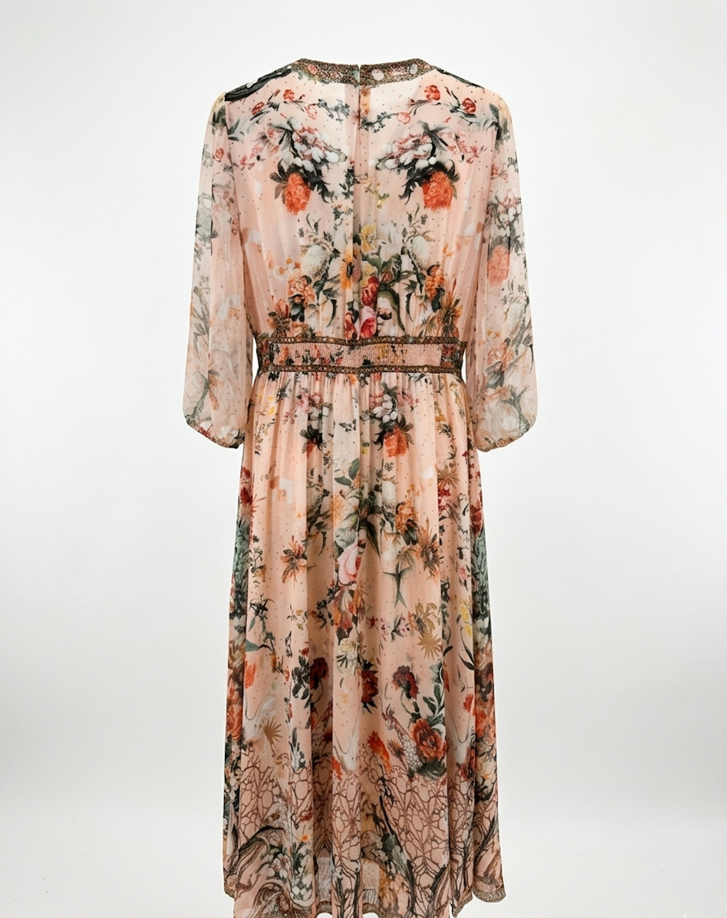 Bohemian Floral Print Maxi Dress with Embellished Waist