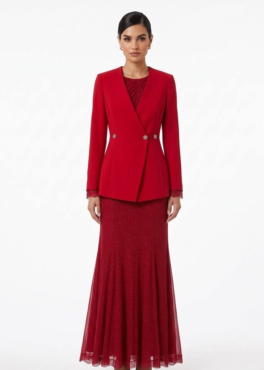 Elegant Black Glitter Mermaid Dress with Tailored Blazer Set